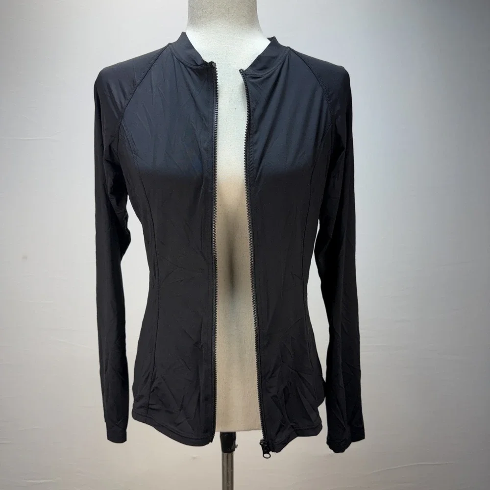Niptuck Swim Long Sleeve Full‎ Zip Sun Safe Rashgurad Top Black Size 10 Jacket